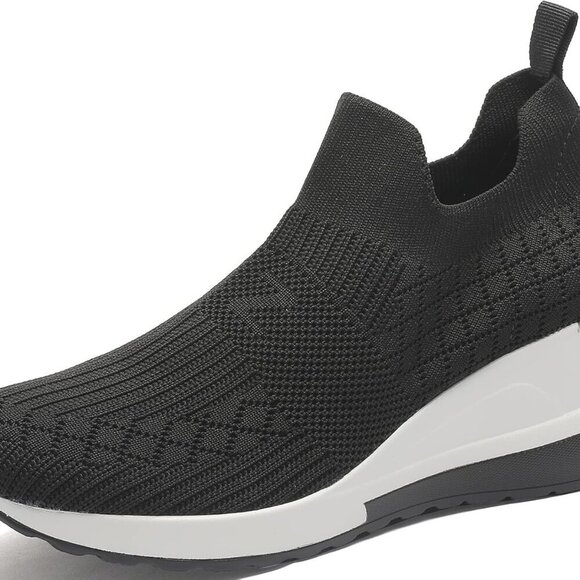 Women’s Black Knit Wedge Sneakers Breathable Non-Slip Rubber Platform